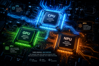 CPU, GPU, and NPU comparison in a modern AI computer
