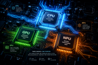 CPU, GPU, and NPU comparison in a modern AI computer
