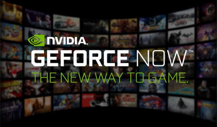 Official NVIDIA GeForce NOW promotional banner showcasing RTX cloud gaming across multiple devices.
