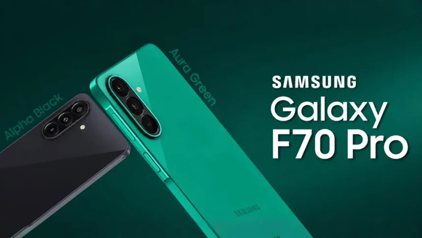 Samsung Galaxy F70 Pro 5G featuring Snapdragon 7 Gen 4 processor, 6000mAh battery, and 120Hz AMOLED display