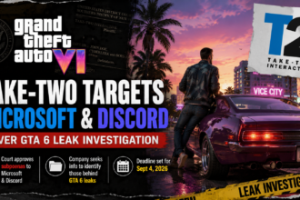 GTA 6 logo with a warning about the latest leaks and legal action