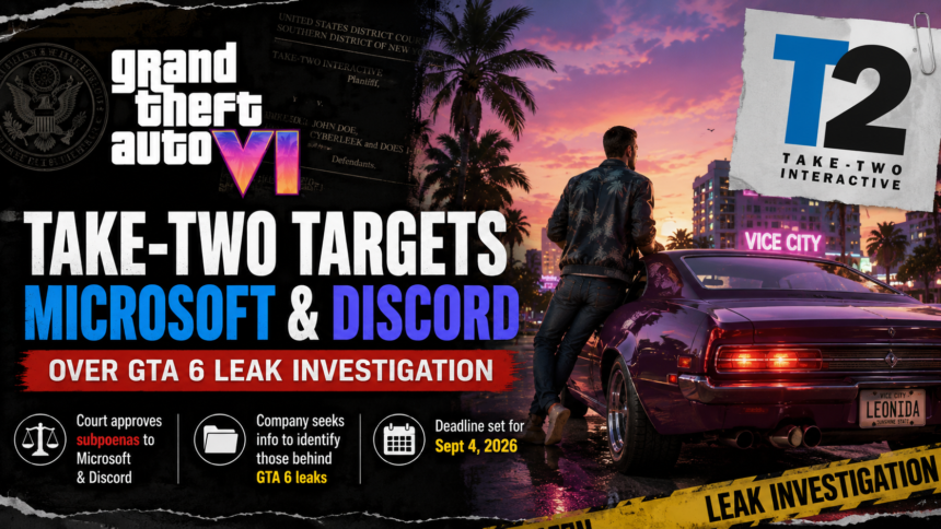 GTA 6 logo with a warning about the latest leaks and legal action
